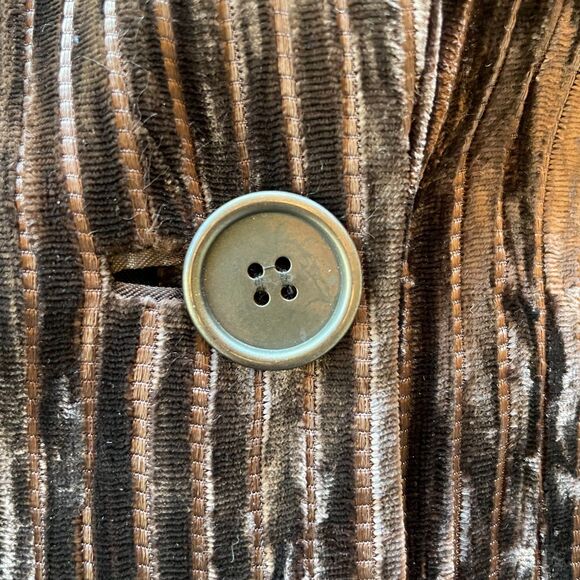 Akris Women's Brown Crushed Velvet Ribbed Pinstripe Single Breasted Blazer Sz 14 - Picture 5 of 14